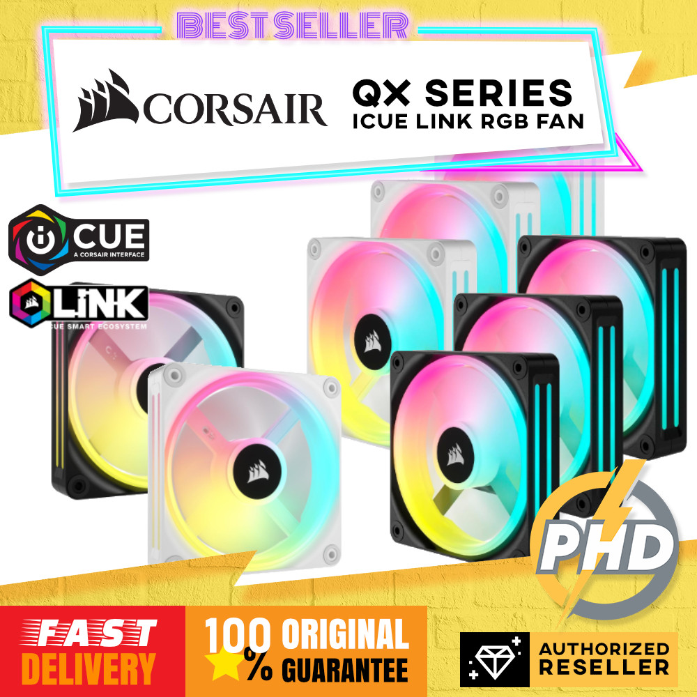 Corsair iCUE LINK QX120 RGB 120 มม. พัดลมพีซี PWM [ส่วนขยายเดี่ยว/Triple Starter Kit]