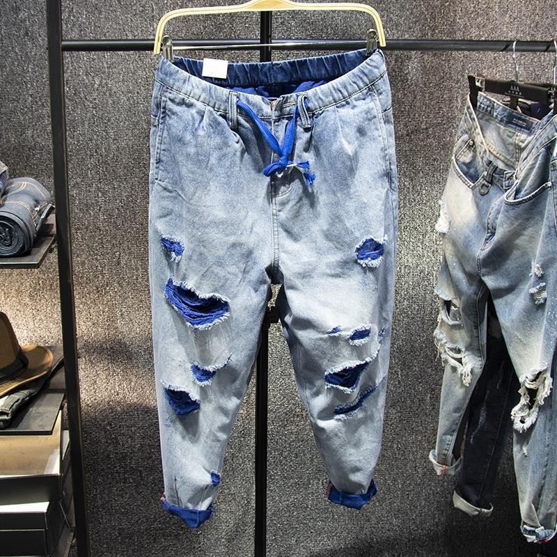 กางเกงยีนส์ขา.getLong ผู้ชาย สไตล์ Bohemian สำหรับฤดูร้อน