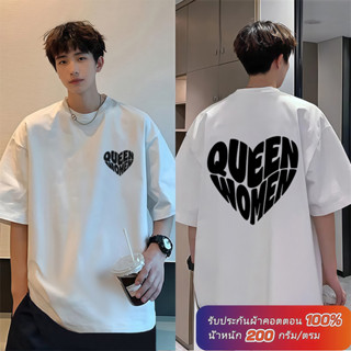 (ผ้าฝ้าย100%) Luvoro 2026 Cotton ย้อนยุค oversize T-shirt เน…