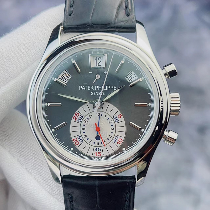 PatekPhilippe Complex Function Chronograph Series 5960P-016 แผ่นสีเทา PT950 Platinum นาฬิกาชาย Patek