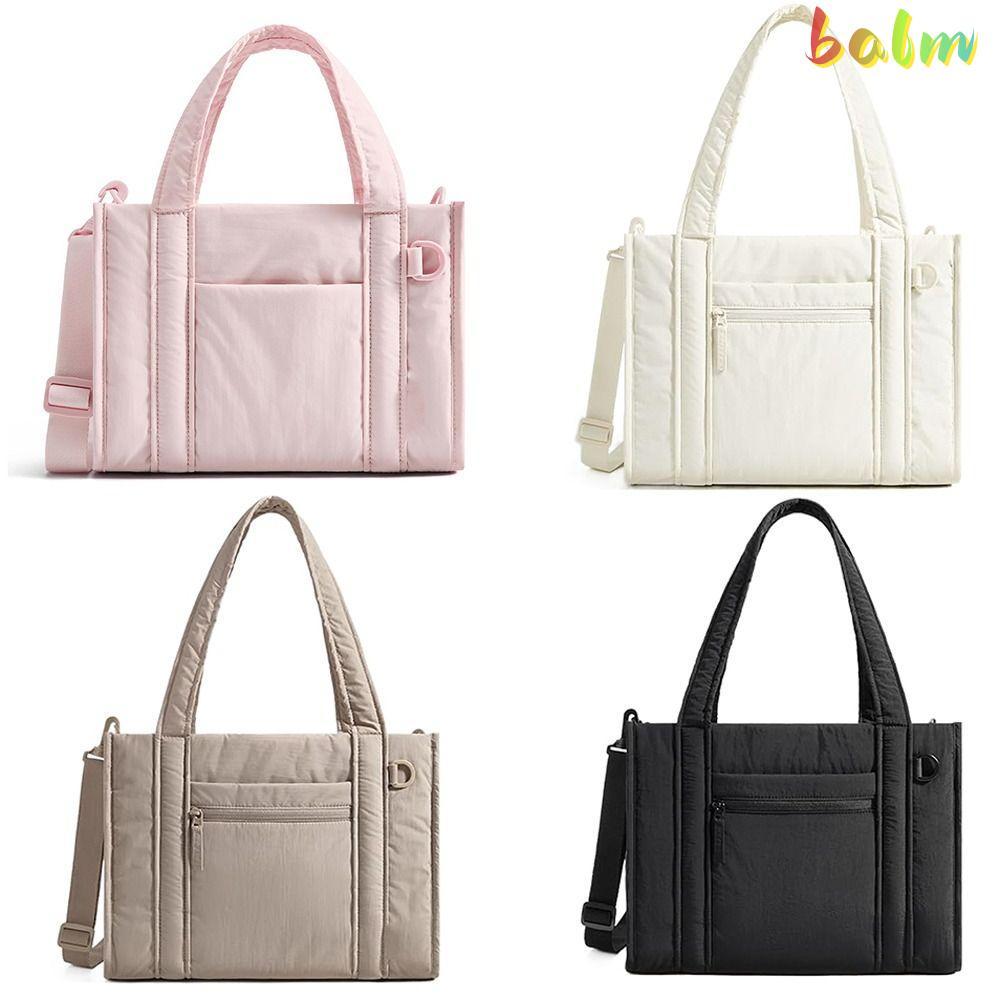 BALM Puffer Tote Bag for Women, Nylon Large Capacity Handbag, Fashion Water-resistant Lightweight Multi Pockets Quilted Crossbody Bag for Travel College