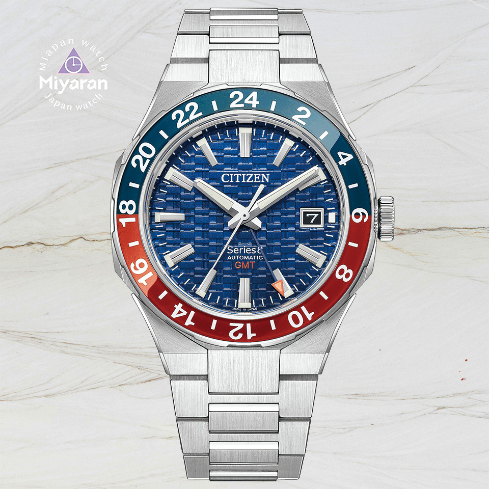 CITIZEN Series 8 GMT นาฬิกาข้อมือชาย NB6030-59L กลไกอัตโนมัติ สแตนเลสสตีล ฝาหลังแซฟไฟร์สังเคราะห์ 《D