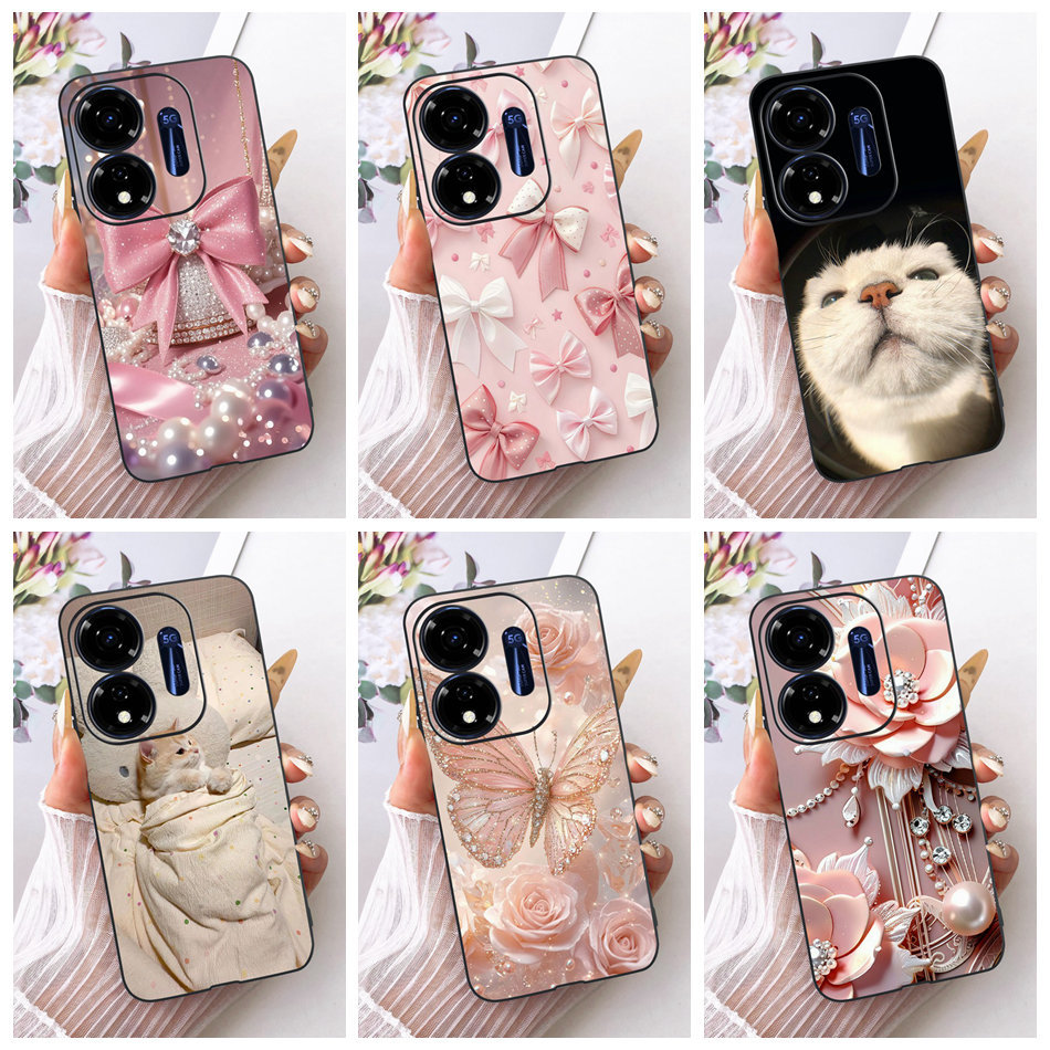 สําหรับ Itel P55 5G P661N P665L A666L A666LN ใหม่ Elegant ดอกไม้แมวภาพวาดปลอก ItelP55 P 55 4G สีดําซ