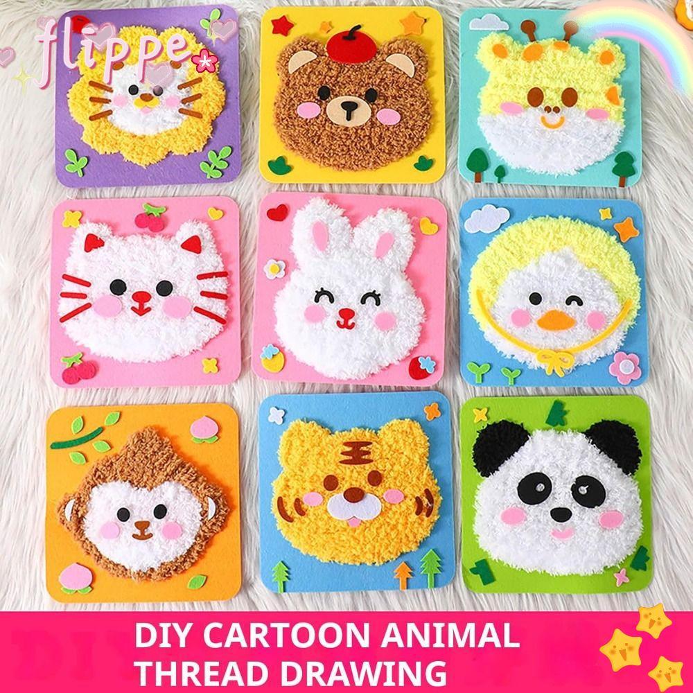 Flippe DIY ชุดตุ๊กตาเย็บปักถักร้อย,ตุ๊กตาสัตว์เย็บเข็มและด้ายภาพวาดการ์ตูนสัตว์ Felt ชุดเย็บผ้า,พร้อมสติกเกอร์งานฝีมือการศึกษาเย็บปักถักร้อยวัสดุกระเป๋า