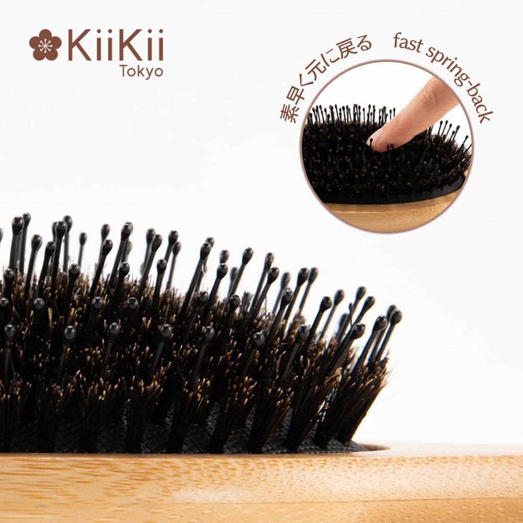 KiiKii Beauty หวีขนหมูป่า ด้ามไม้ไผ่ ไซซ์ใหญ่ ช่วยจัดทรงผม แก้ผมพันกัน นวดหนังศีรษะ - รูปที่ 3