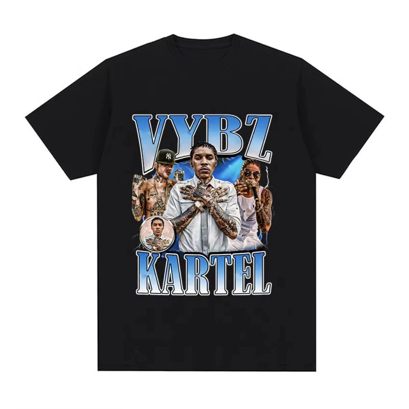 แร็ปเปอร์ Vybz Kartel อัลบั้มทัวร์ เสื้อยืดกราฟิก เสื้อผ้าผู้ชาย แฟชั่น เสื้อยืดขนาดใหญ่ เสื้อยืดแขน