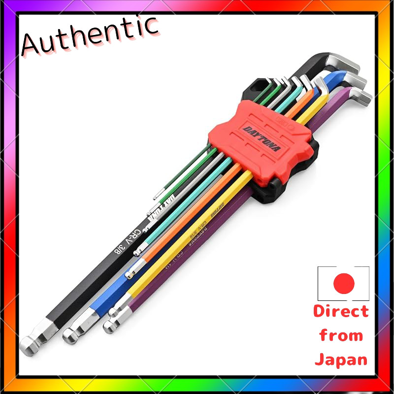 Daytona Motorcycle Tool Multi-Color Hex Key Set - 9-Piece Ball Point L-Shaped Wrench Set (Various Si