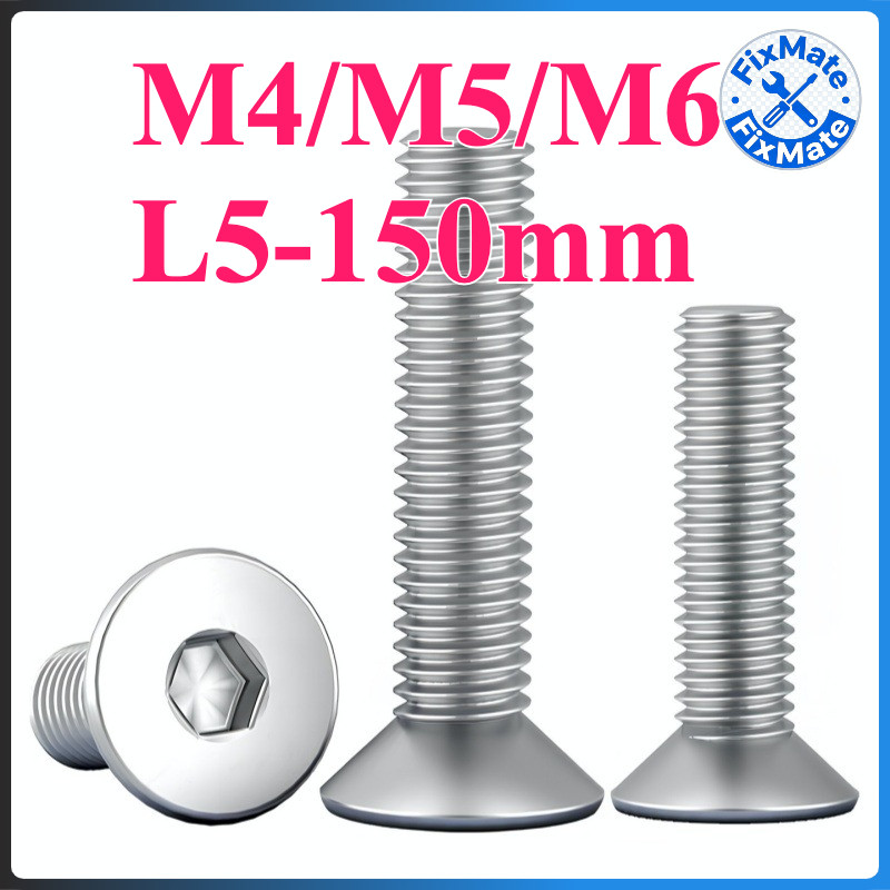 น็อต สกรู หัวจม หกเหลี่ยม เตเปอร์ เกลียวมิล สแตนเลส 304 M4 M5 M6 / Flat Head Hexagon Socket Machine Screw SUS304 DIN7991(FM-1)