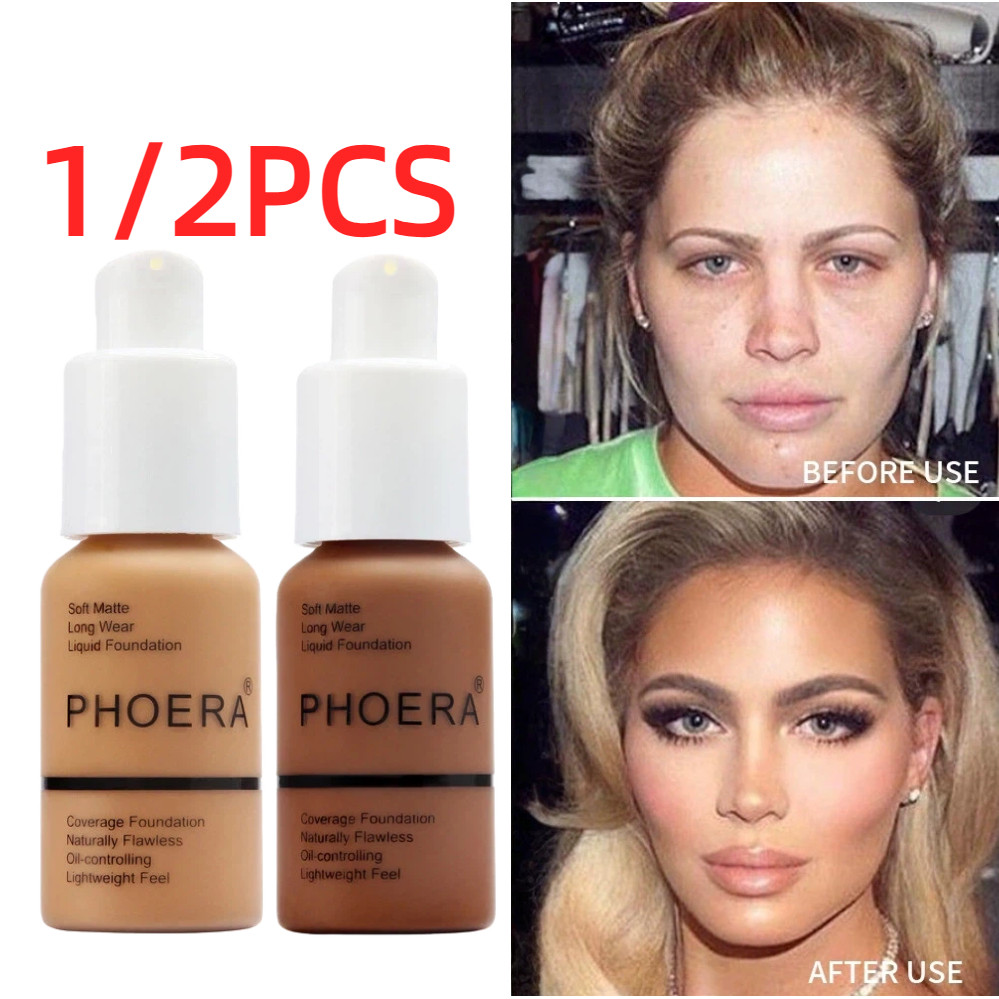 1/2PCS PHOERA ไวท์เทนนิ่ง Liquid Foundation คอนซีลเลอร์ Moisturizing Matte Facial Base ครีมยาวสวมใส่