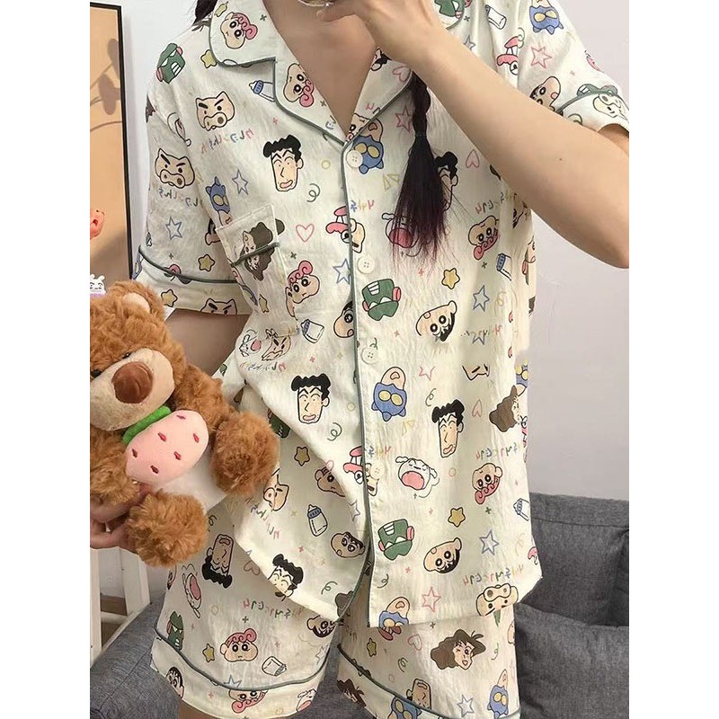 H-PJs ชุดนอนลายการ์ตูนเเฟชั่นใหม่ ชุดนอนผู้หญิงน่ารักๆ สินค้าขายดี  แขนสั้น เสื้อคอปก เนื้อผ้านิ่ม อ