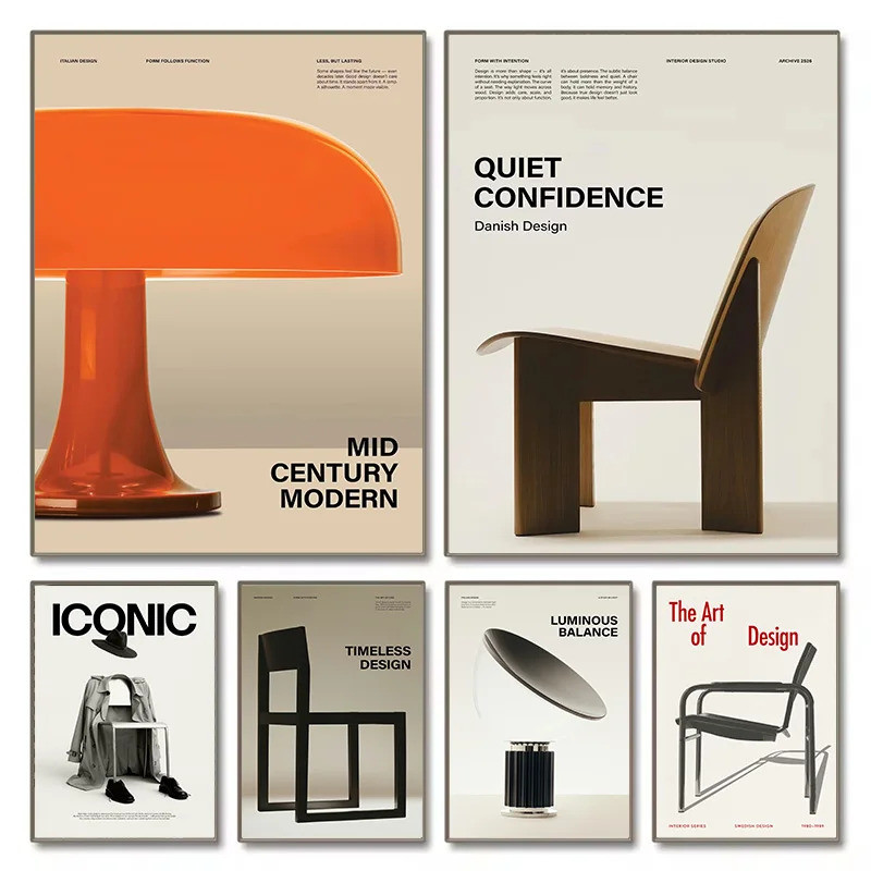 Minimalist Bauhaus Iconic Mid-Century เก้าอี้นิทรรศการเฟอร์นิเจอร์โปสเตอร์ผ้าใบภาพวาด Wall Art ภาพ Home Office Decor