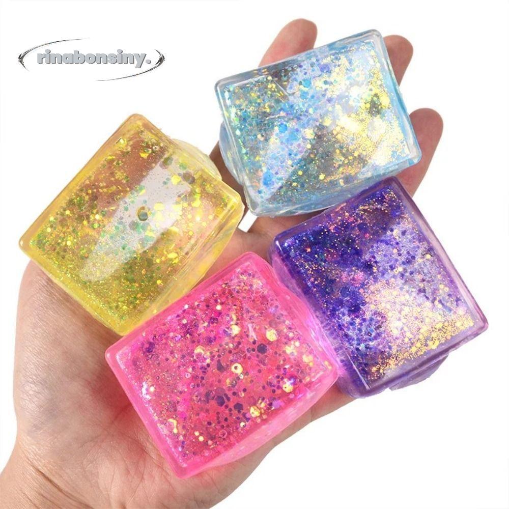 RINABONSINY Glitter Squishy Cube, Slow Rise Soft Texture Gel Ice Cube, Creative Malt Sugar Decompres