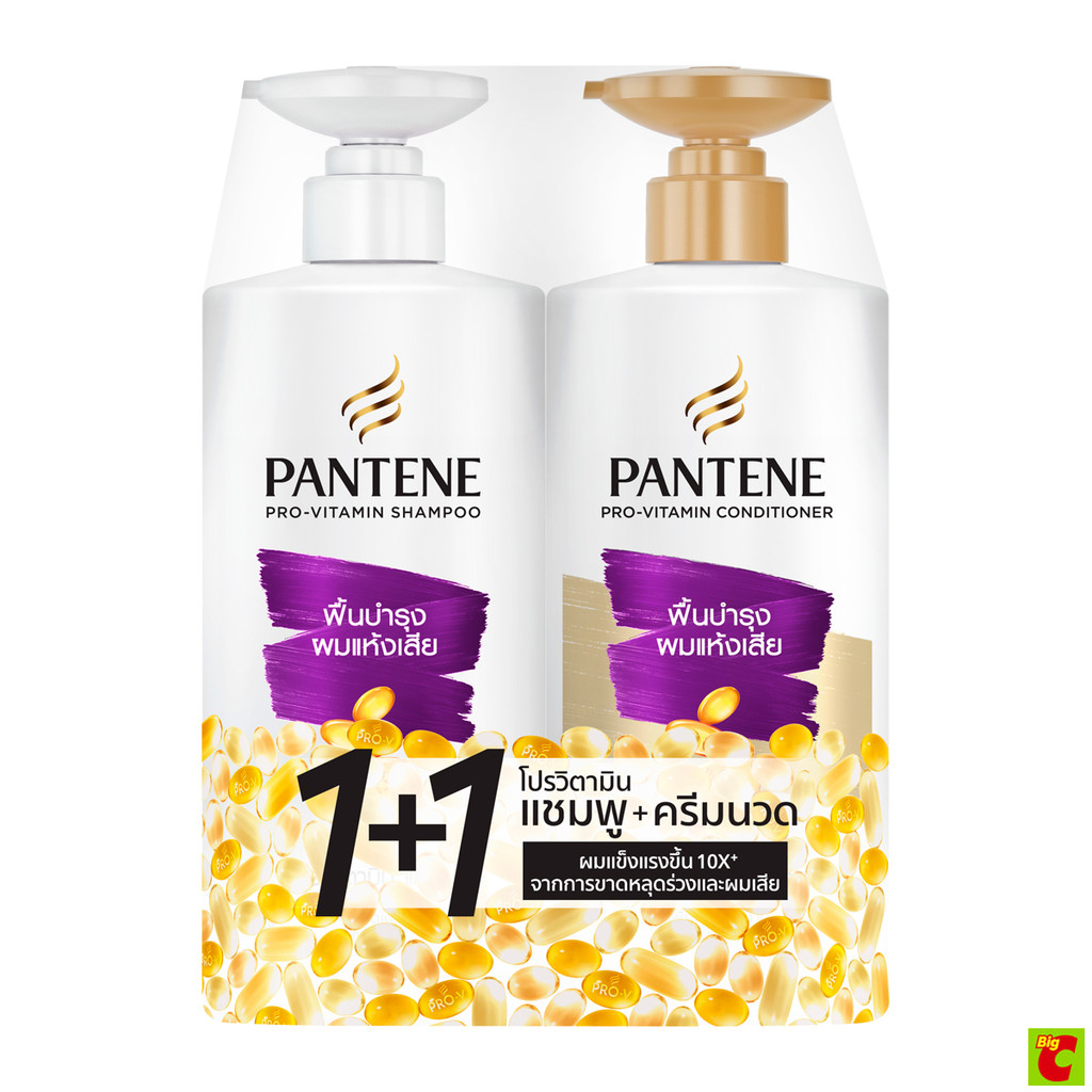 แพนทีน แชมพูและครีมนวดผม สูตรโททัล แดมเมจ แคร์ 380 มล. แพ็ค 1+1