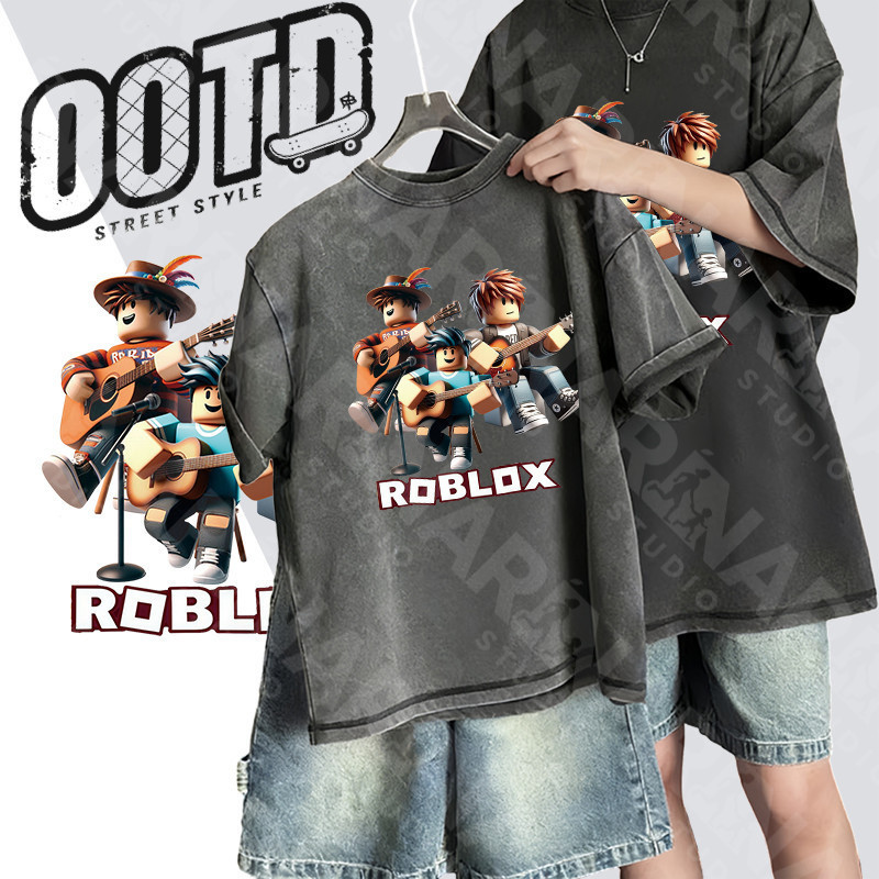 🔥พร้อมส่ง&COD🔥RINA STUDIO🔥 เสื้อยืดคอกลมแขนสั้น ผ้าฝ้ายล้างน้ำ สีรุ่น ROBLOX A131#2
