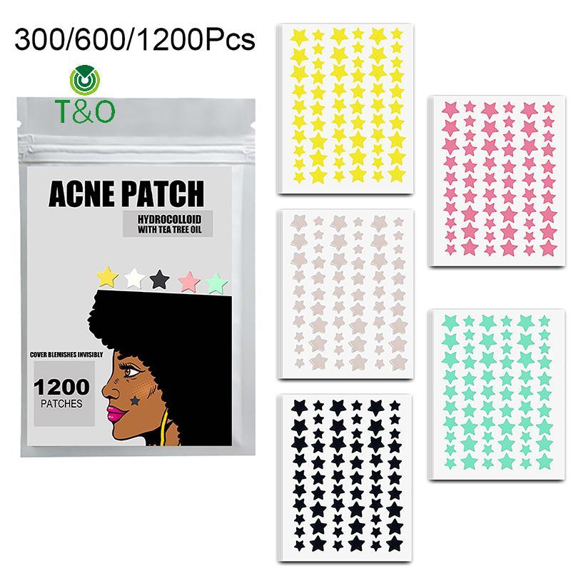 T&O 300/600/1200 ชิ้น/เซ็ต Star Pimple Patch สิวที่มีสีสันที่มองไม่เห็น Skin Care Stiers คอนซีลเลอร์