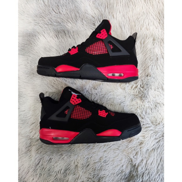 รองเท้าบาสเก็ตบอลผู้ชาย Air Jordan 4 Red Thunder AJ4 ของแท้ สไตล์เรโทร