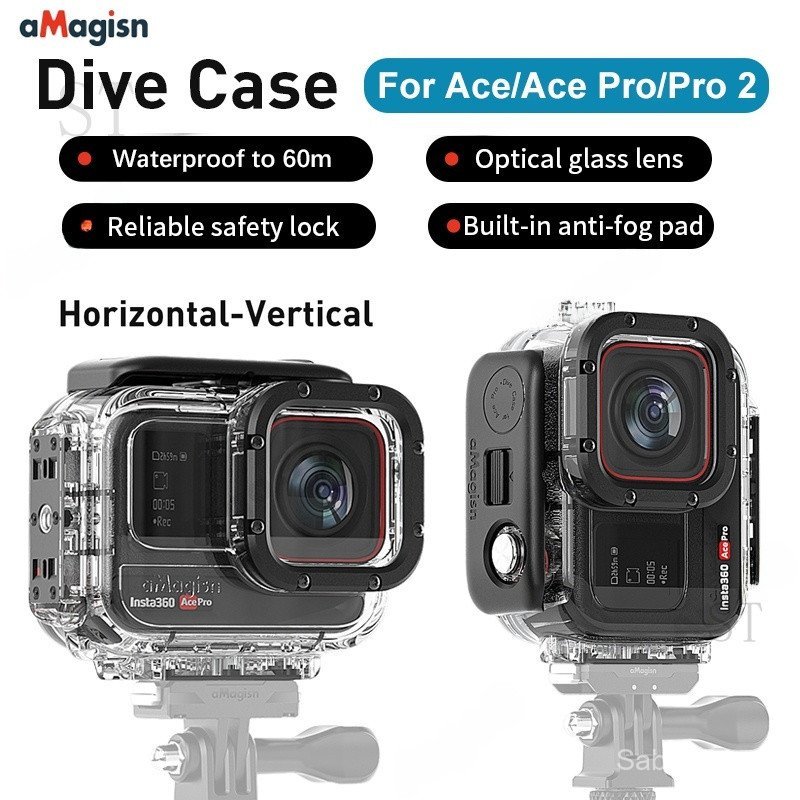 AMagisn กรณีดําน้ําสําหรับ Insta360 Ace Pro 2 / Ace 60m เคสกันน้ํารองรับแนวนอน/แนวตั้งติดตั้งกรณี Ac
