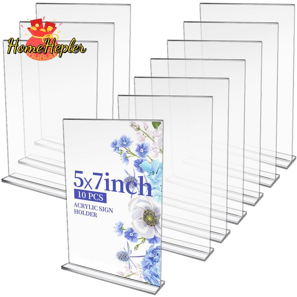 HomeHepler GANGBARU 10 Pa 5 X 7 นิ้วผู้ถือป้ายอะคริลิคใสสองด้านแนวตั้งขาตั้งจอแสดงผล T รูปร่าง Flyer