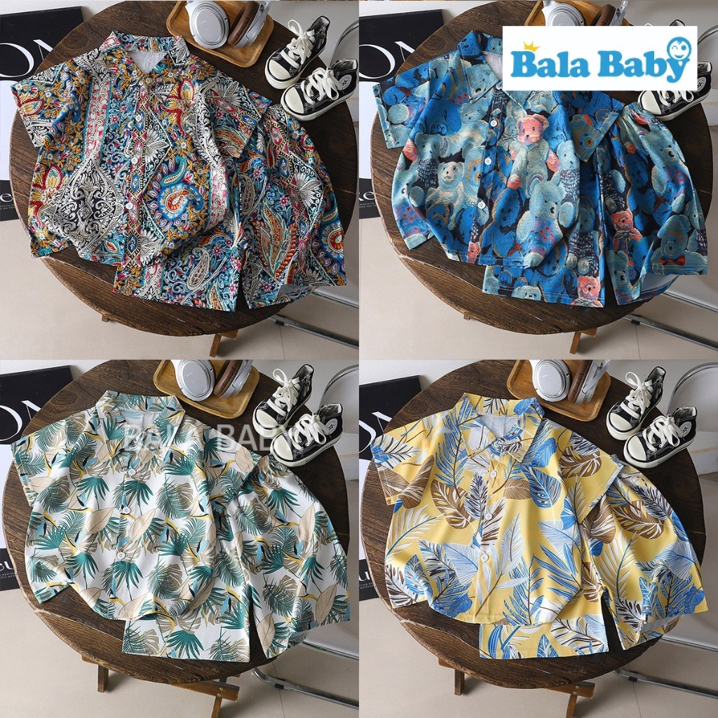 ชุดเซ็ตฮาวาย ชุดเซ็ตเสื้อเชิ้ตเด็ก เสื้อแขนสั้น+กางเกงขาสั้นฮาวายทะเล สงกรานต์ DXT15