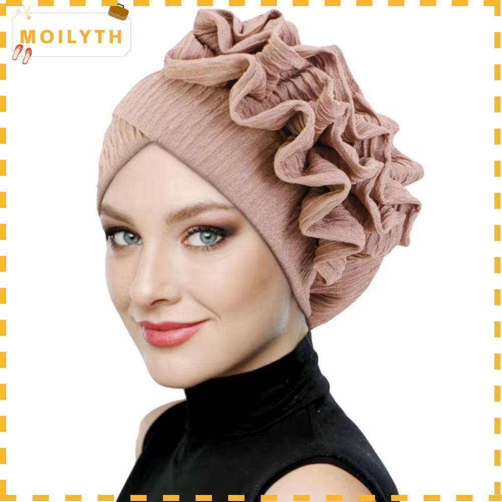 MOILYTH Pre Tied Bonnet, Elastic Ruffle ดอกไม้ขอบดอกไม้ Turban หมวก, ผู้หญิง Beanies หมวกสําหรับงานแต่งงาน