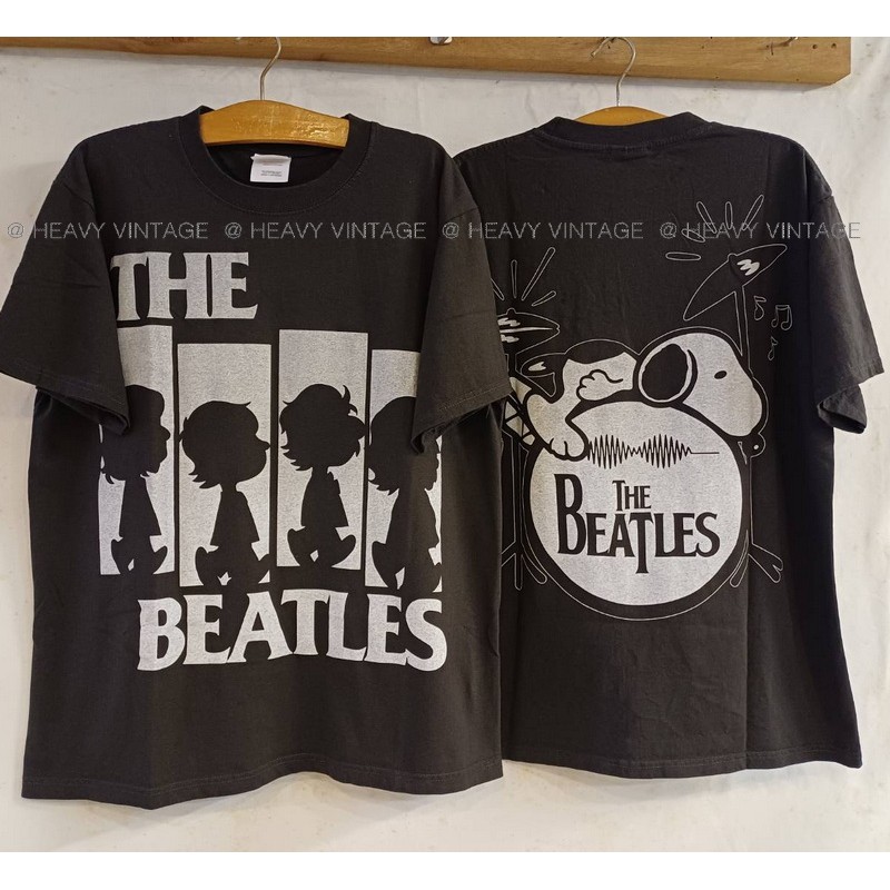 SNOOPY X BEATLES parody vintage Band tee tag Hanes เสื้อวินเทจ เสื้อทัวร์ วงร๊อค heavy vintage shirt