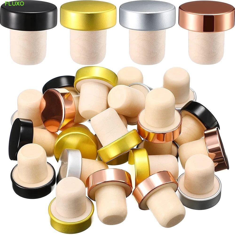FLUXO 10/20 ชิ้นขวด Stoppers, เปลี่ยนไม้ T-shaped Stopper Cork, สะดวก Universal อลูมิเนียมด้านบนนํากลับมาใช้ใหม่หมวกซีลปลั๊กขวดแก้ว