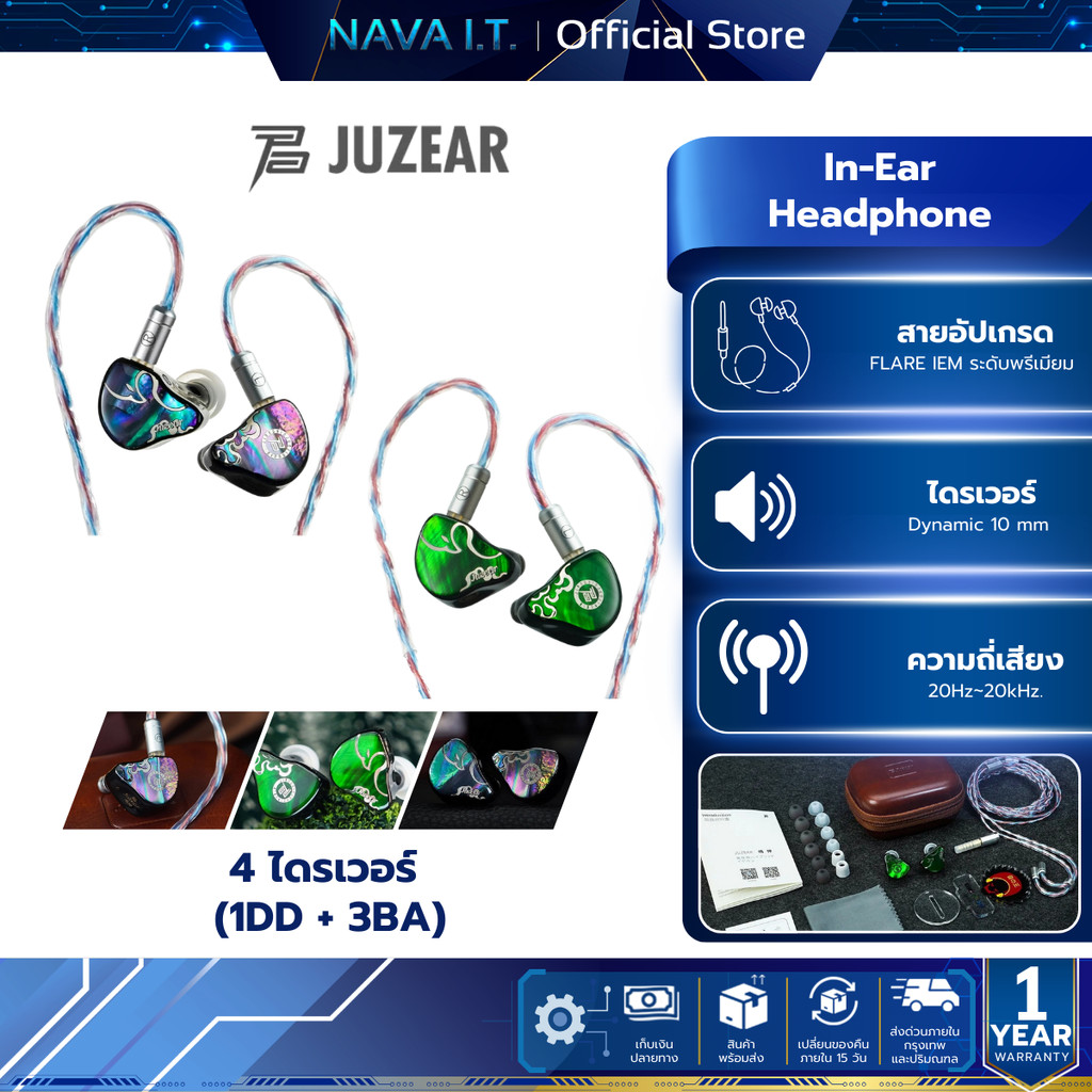Juzear Defiant หูฟัง Iems Hybrid 4 ไดรเวอร์ 1DD+3BA ครอสโอเวอร์ 3