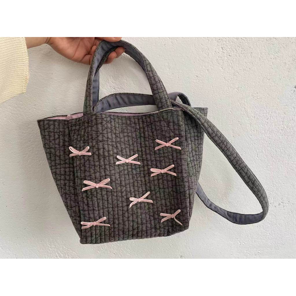 Ayako Canvas Bag Bow Washable Fabric Crossbody Shoulder Handbag