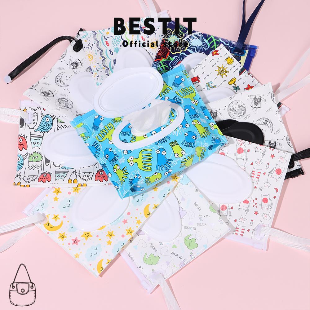 BESTIT กล่องทิชชู่เปียกสําหรับเด็ก 1 ชิ้น EVA แบบพกพาพร้อมภาชนะเช็ดสายรัด Snap
