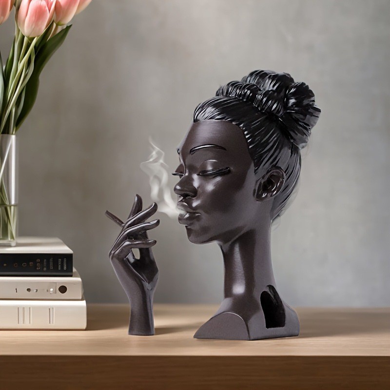 Popular~Black Woman Incense Burner Creative Light Luxury Desktop Ornament Figure Sculpture Resin Craft Black Incense Burner3z