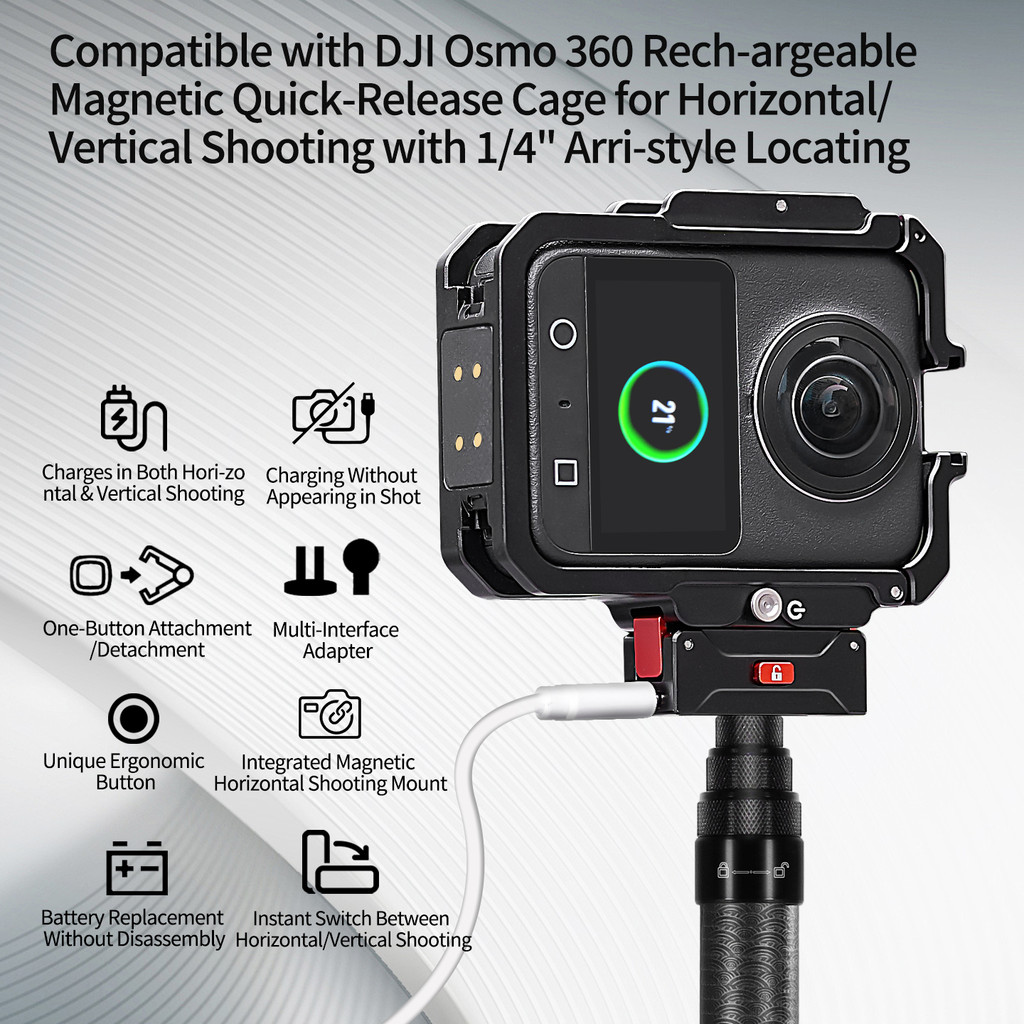 BGNING เข้ากันได้กับกล้อง DJI OSMO 360 ฐานแม่เหล็กที่วางจําหน่ายอย่างรวดเร็วกรงกล้องที่ยึดรองเท้าเย็
