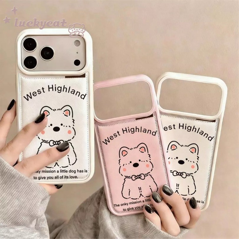 น่ารัก Bow Blush Puppy หนังที่มีสีสันสําหรับ iPhone 17 16 15 14 13 12 11 Pro Max X Xr Xs Max 7 8 Plus SE2020