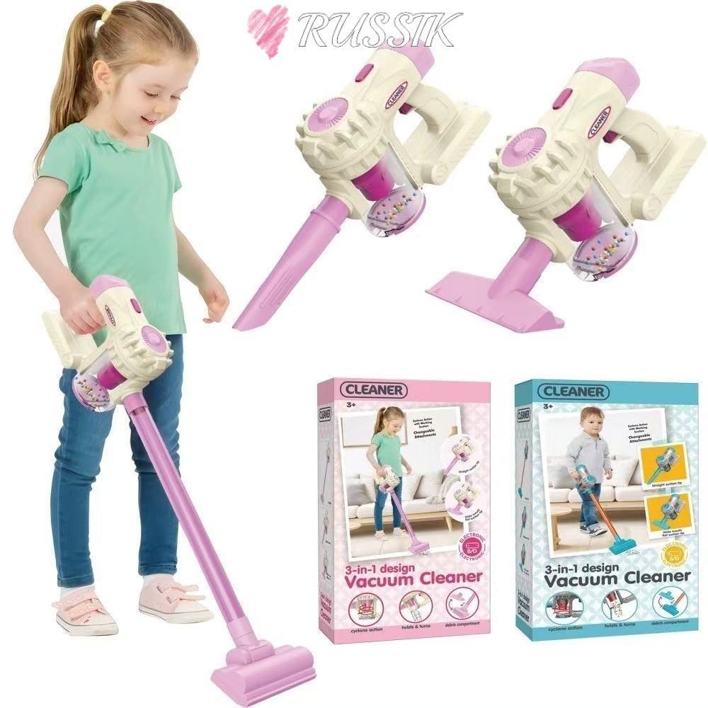 RUSSIK เครื่องดูดฝุ่นสําหรับเด็ก,แกล้งเล่นรถเข็นเครื่องดูดฝุ่นไฟฟ้าของเล่น,Interactive 3-in-1 Houseingทําความสะอาดของเล่นงานบ้านจําลอง