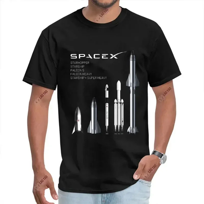 เสื้อยืดคอตตอนลายโลโก้ Space X สำหรับทุกเพศ เสื้อยืดลายจรวด Mars BFR สำหรับผู้ชาย ลายพิมพ์ Starship 
