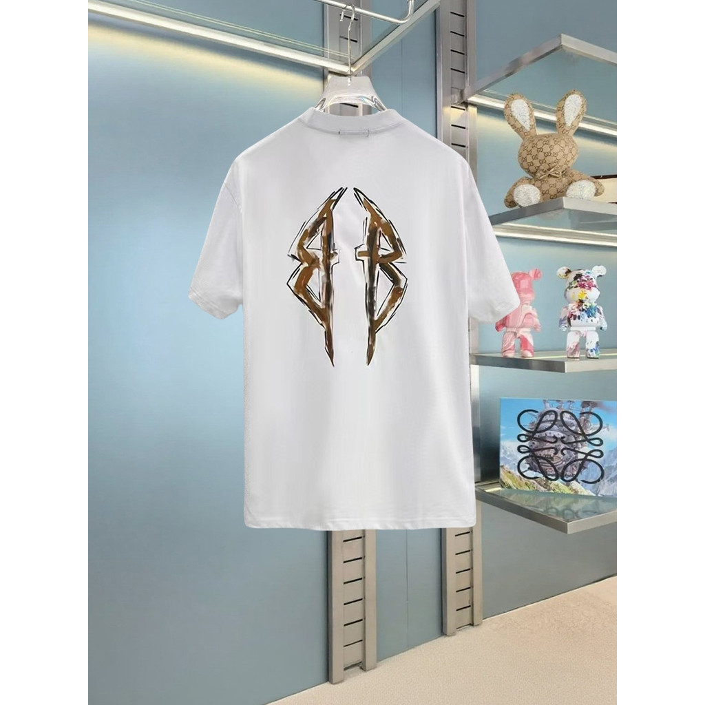 BALENCIAGA/BALENCIAGA คลาสสิกรอบคอแขนสั้นเสื้อยืดผู้ชายผู้หญิงสไตล์ด้านในจับคู่ด้านหน้าออกแบบเว็บไซต