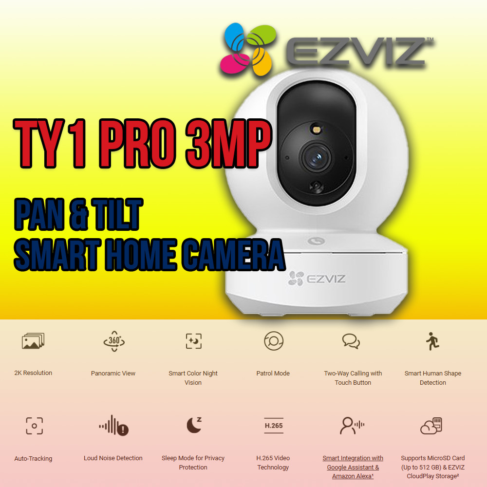 EZVIZ TY1 Pro 3MP Smart WiFi 360 Pan Tilt Camera การตรวจจับมนุษย์ ความละเอียด 2K เสียงสองทาง