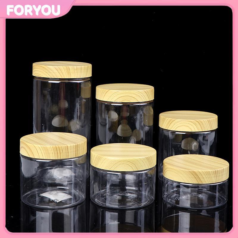 FORYOU โถใสเปล่าคอนเทนเนอร์พลาสติกเลียนแบบฝาไม้ขวดเก็บพลาสติก null