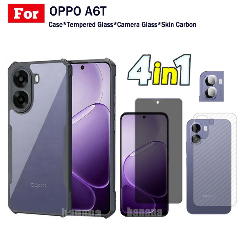 4 in 1 OPPO A6T เคสโทรศัพท์กันกระแทกสําหรับ OPPO A6 4G 5G A6X A6T Pro Full Coverage กระจกนิรภัยป้องก