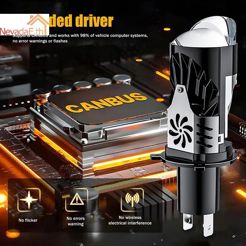 ND High Power H4 LED โปรเจคเตอร์ Len ใส่โดยตรงสูงต่ํารถรถจักรยานยนต์ Turbo พัดลมโคมไฟ Super Bright ก