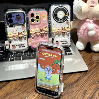 เคส TPU สําหรับเด็ก 3D ร้องไห้ | กันฝุ่นกันกระแทกพร้อมขาตั้งกระจกสําหรับ ไอโฟน 17 16 15 14 13 12 11 มือโปร โปรแม็กซ์ | เคสโทรศัพท์น่ารักความงามสําหรับเด็กผู้หญิง