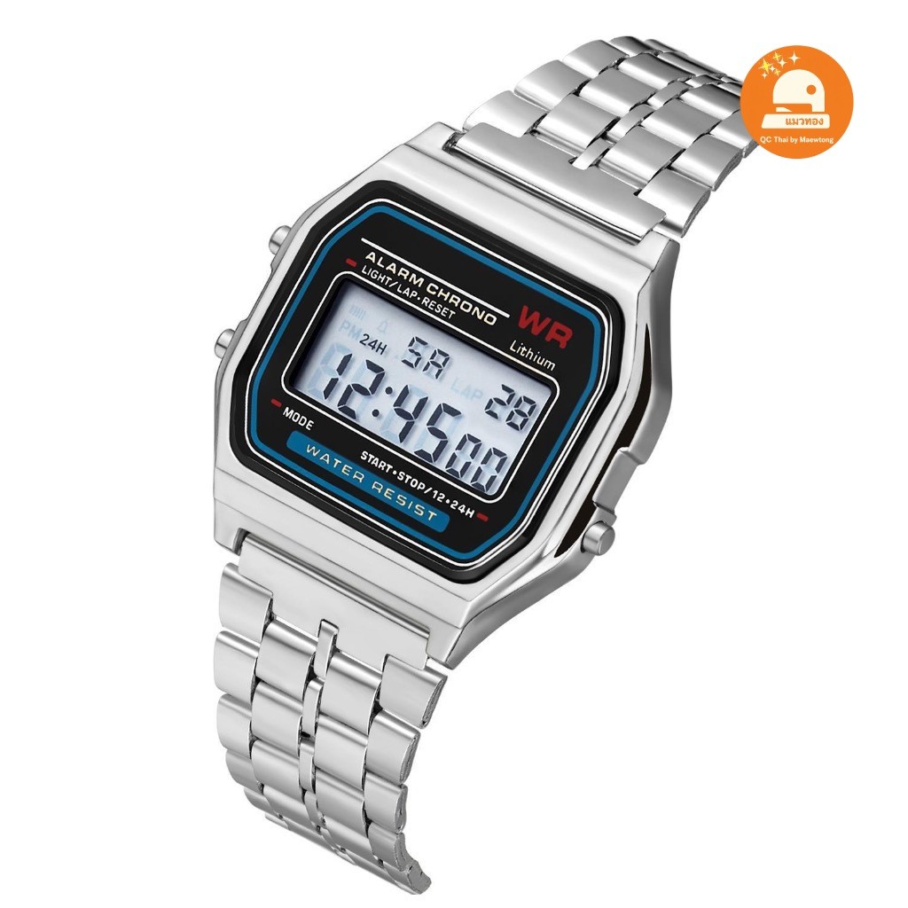 (พร้อมส่ง🇹🇭) นาฬิกาดิจิตอลทรง A159 หน้าปัดสี่เหลี่ยมขนาด 34 มม.สายสแตนเลส Digital Watch A159