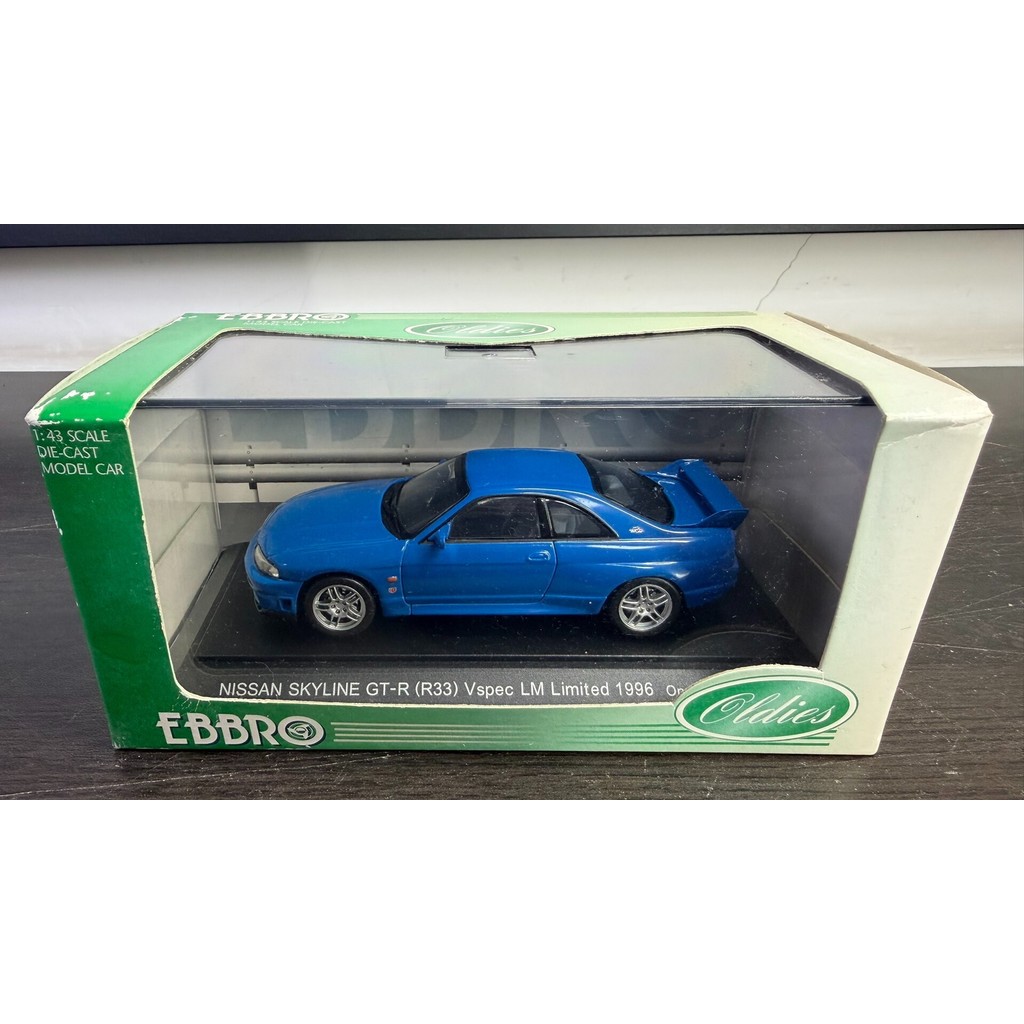 EBBRO 1/43 Nissan Skyline GT-R R33 V-Spec LM 1996 Styles Blue, Limited to 3,000 ชุด, กล่องแสดงเดิม, 
