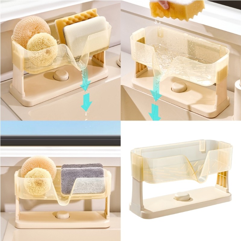 Universe Space ที่มีประสิทธิภาพ ABS Sink Organizer พร้อม Drainer สําหรับจานฟองน้ําสบู่และเครื่องมือท