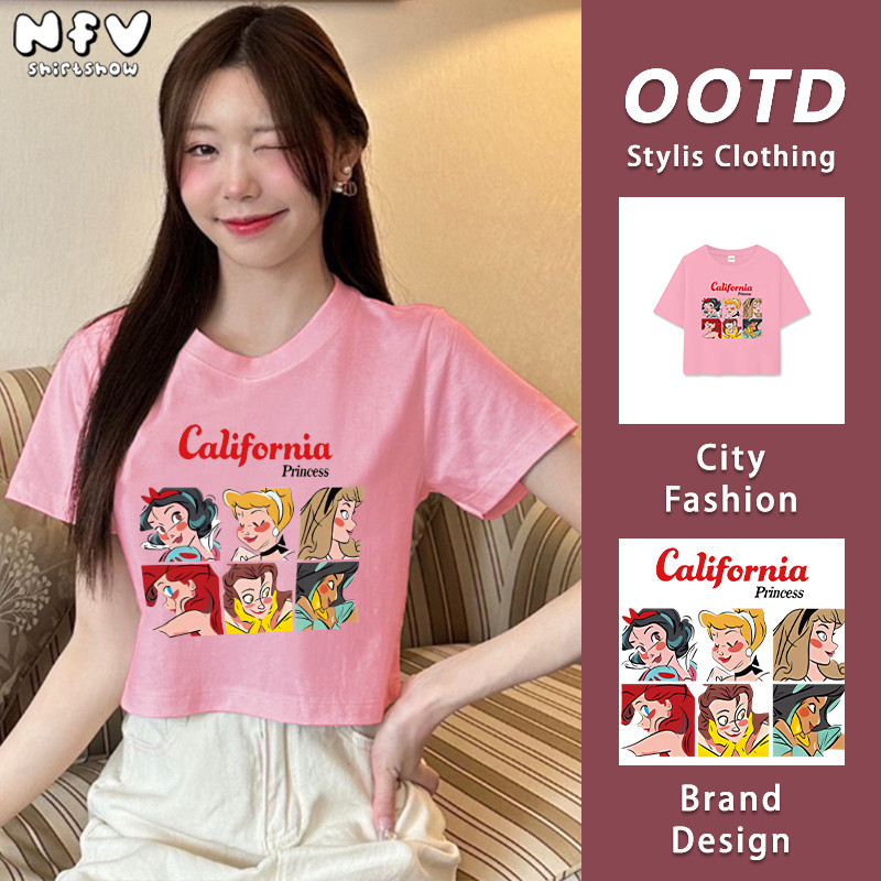 NFV เสื้อยืดเอวลอยผู้หญิง ลวดลายแฟชั่น คอกลม แฟชั่นเกาหลี baby tee แมตช์ง่าย YG2101