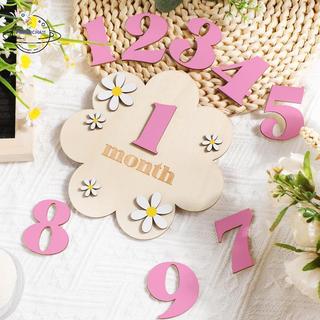 FG Wooden Baby Monthly Milestone Cards Flowers Double Sides Number Month Girls Boys Newborn Photography Props Accessories HS
