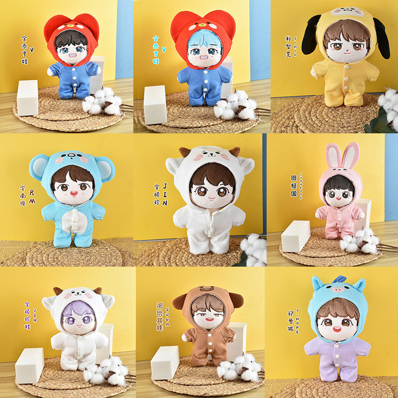 เวอร์ชั่นเกาหลี BTS 22cm Cotton Doll Jungkook Kim Taehyung Min Yoongi Doll with Clothes Set