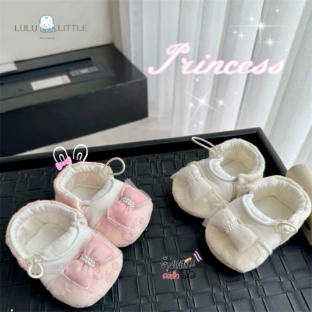 รองเท้าเจ้าหญิง ลูกคุณหนู คุณใจ (766) ตัวน้อย mini girl ลายปักนูน หน้าโบว์คาดลูกปัด ใส่ออกงาน เนื้อผ้าฝ้าย