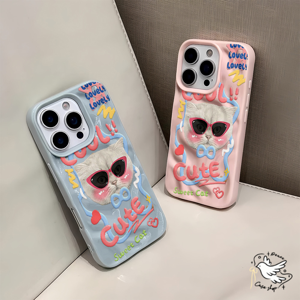 COD-ในไทย For iPhone 13 16 11 15 17 14 12 Pro Max 15 14 16 7 8 Plus XR X XS Max เคส สําหรับ เคสไอโฟน 17 แมวที่ใส่แว่นตา