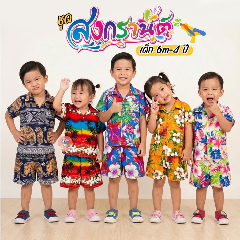 ชุดเด็กลายดอก (เบอร์ 2-6) ชุดสงกรานต์เด็ก ผ้าแมมเบิด ไม่ร้อน ชุดฮาวายเด็ก กรุ๊ปเล็ก (KD72)