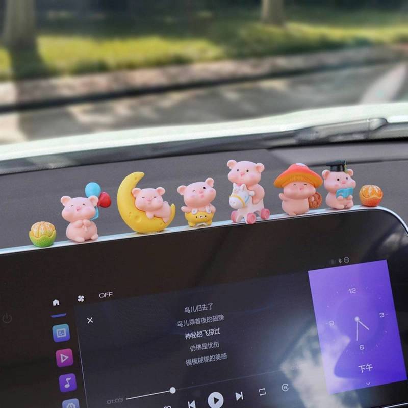 Car Interior Decoration Cute Happy Pig Doll Car Accessories Car Center Console Decompression Funny D